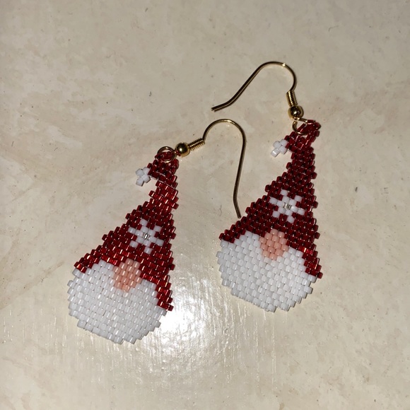 Handmade Micro Seed Beads Gnome Earrings - Picture 1 of 4